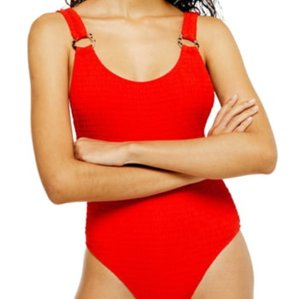 TOPSHOP Smocked One Piece Swimsuit Ring Detail